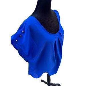 1x Plus Size Sheer Blue Polyester Chiffon Blouse